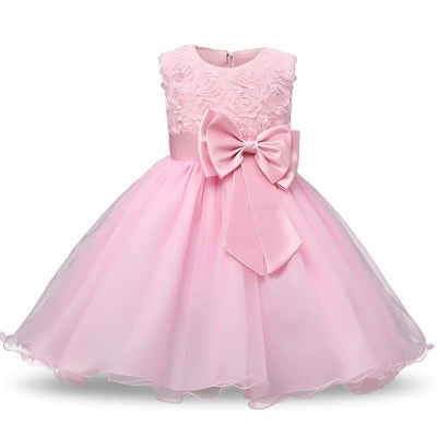 Robe princesse bébé rose pâle avec motif floral en relief et tulle volumineux