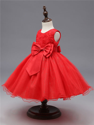 Robe princesse bébé rouge vif avec fleurs en relief et paillettes