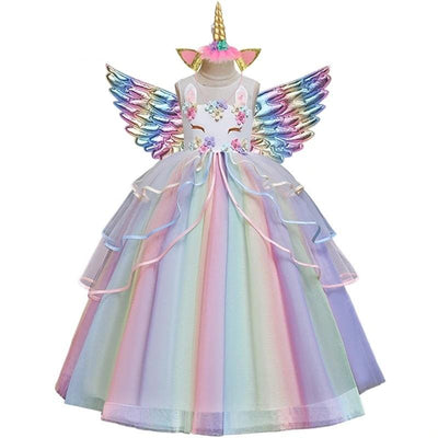 Robe Licorne Fille avec Ailes Arc-en-Ciel