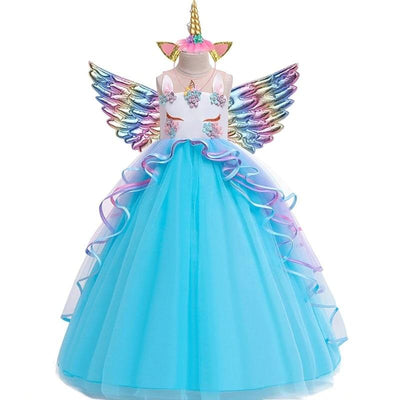 Robe Licorne Fille avec Ailes Bleu