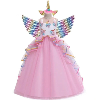 Robe Licorne Fille avec Ailes Rose