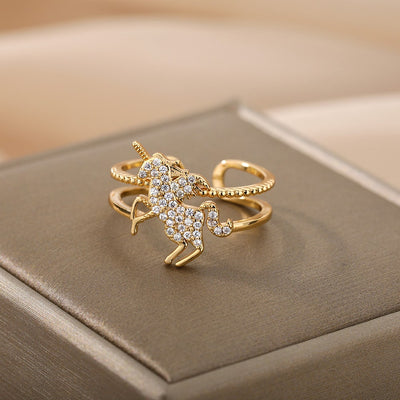 Bague Licorne Or en Acier Inoxydable