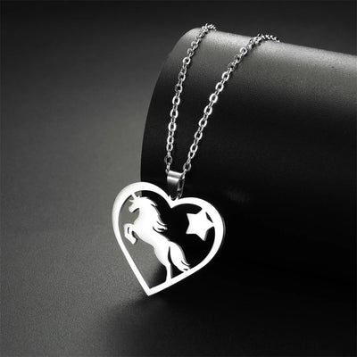 Collier Licorne Cœur Argenté