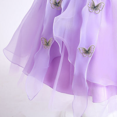 Robe cérémonie fille lavande motifs papillons argentés