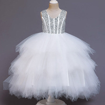 Robe cérémonie fille noire tulle motifs floraux argentés