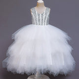 Robe cérémonie fille noire tulle motifs floraux argentés