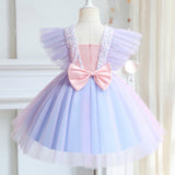 Robe princesse fille rose fuchsia en tulle avec sequins et manches courtes