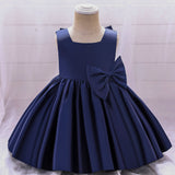 Robe cérémonie fille crème sans manches avec grand noeud et jupe évasée