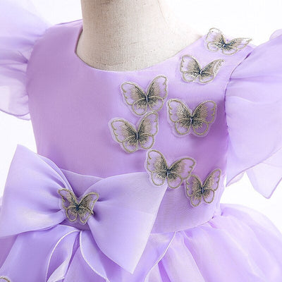 Robe cérémonie fille lavande motifs papillons argentés