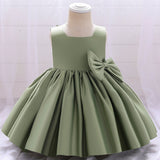 Robe cérémonie fille crème sans manches avec grand noeud et jupe évasée