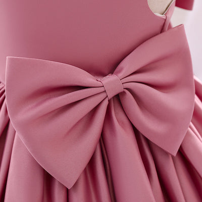 Robe cérémonie fille crème sans manches avec grand noeud et jupe évasée