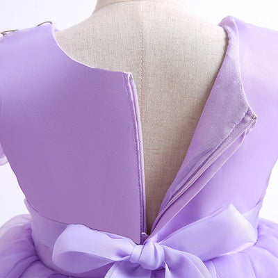 Robe cérémonie fille lavande motifs papillons argentés