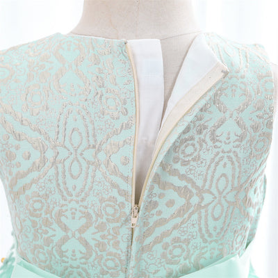 Robe cérémonie fille bleu foncé avec tulle et motifs gris et blancs