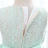 Robe cérémonie fille bleu foncé avec tulle et motifs gris et blancs