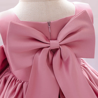 Robe cérémonie fille crème sans manches avec grand noeud et jupe évasée