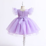 Robe cérémonie fille lavande motifs papillons argentés