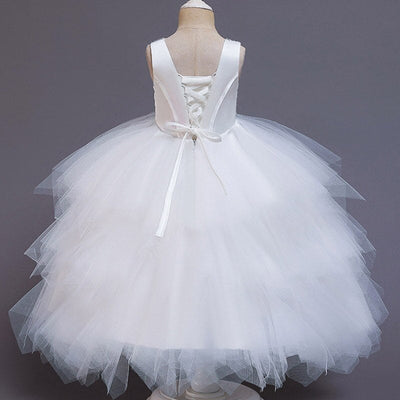 Robe cérémonie fille noire tulle motifs floraux argentés