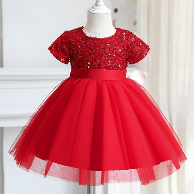 Robe cérémonie fille paillettes multicolores et tulle blanc