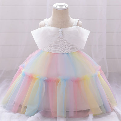 Robe princesse bébé arc-en-ciel pastel en tulle avec haut en dentelle blanche