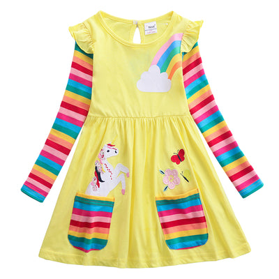 Robe Licorne Jaune arc-en-ciel à manches longues