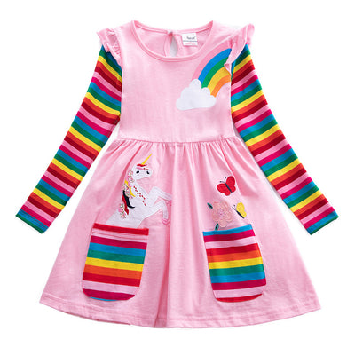 Robe Licorne rose arc-en-ciel à manches longues
