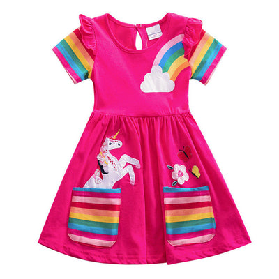 Robe Licorne Rouge arc-en-ciel à manches courtes