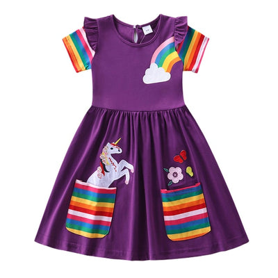 Robe Licorne Violette arc-en-ciel à manches courtes