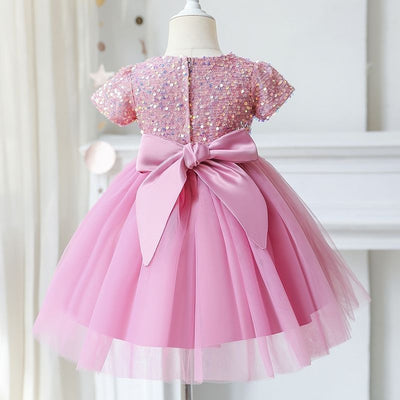Robe cérémonie fille paillettes multicolores et tulle blanc