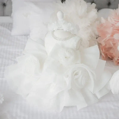 Robe princesse fille blanche avec motifs floraux et ornements brillants