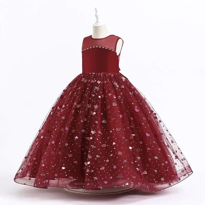 Robe cérémonie fille bleu marine à motifs cœurs et dentelle