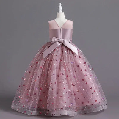 Robe cérémonie fille bleu marine à motifs cœurs et dentelle