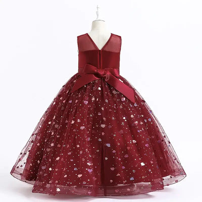 Robe cérémonie fille bleu marine à motifs cœurs et dentelle