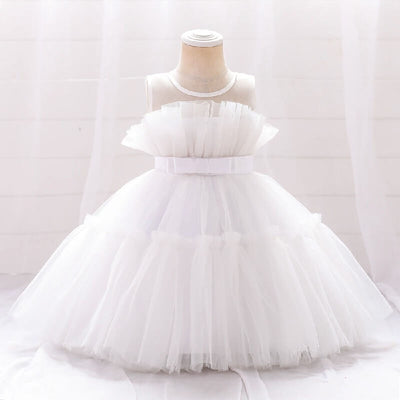 Robe princesse fille rose vif avec corsage à plis et ruban à la taille