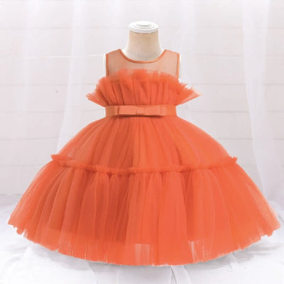 Robe princesse fille rose vif avec corsage à plis et ruban à la taille