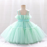 Robe princesse fille rose vif avec corsage à plis et ruban à la taille