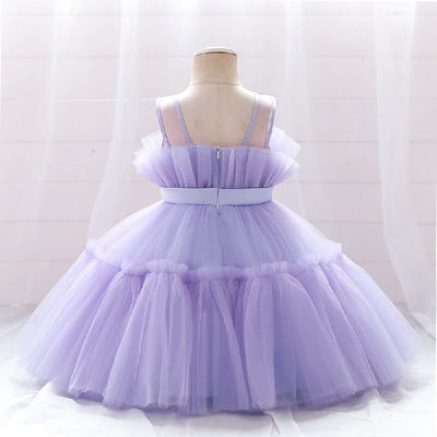 Robe princesse fille rose vif avec corsage à plis et ruban à la taille