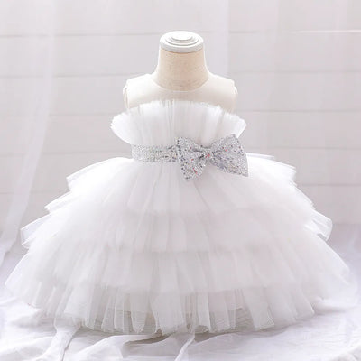 Robe cérémonie fille rose pâle avec ceinture argentée