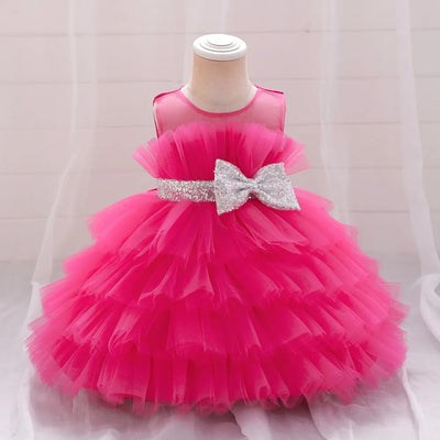 Robe cérémonie fille rose pâle avec ceinture argentée