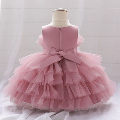 Robe cérémonie fille rose pâle avec ceinture argentée