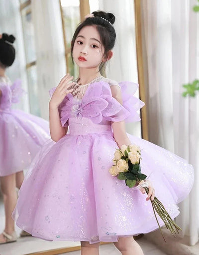 Robe cérémonie fille lilas scintillante avec nœud décoratif