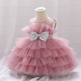 Robe cérémonie fille rose pâle avec ceinture argentée