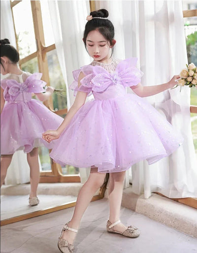 Robe cérémonie fille lilas scintillante avec nœud décoratif