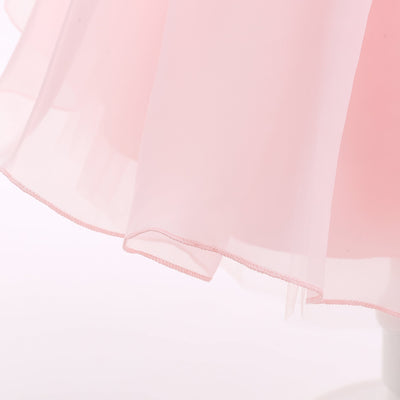 Robe cérémonie fille rose pâle avec perles et jupe ample fluide