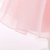 Robe cérémonie fille rose pâle avec perles et jupe ample fluide