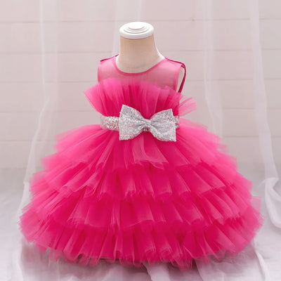 Robe cérémonie fille rose pâle avec ceinture argentée