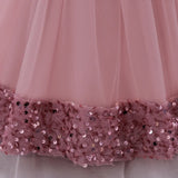 Robe princesse bébé rose à sequins et tulle avec ceinture fleurs