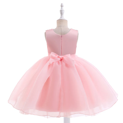 Robe cérémonie fille rose pâle avec perles et jupe ample fluide