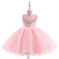 Robe cérémonie fille rose pâle avec perles et jupe ample fluide