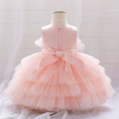 Robe cérémonie fille rose pâle avec ceinture argentée