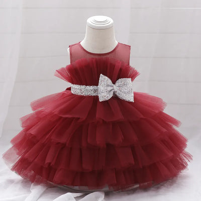 Robe cérémonie fille rose pâle avec ceinture argentée